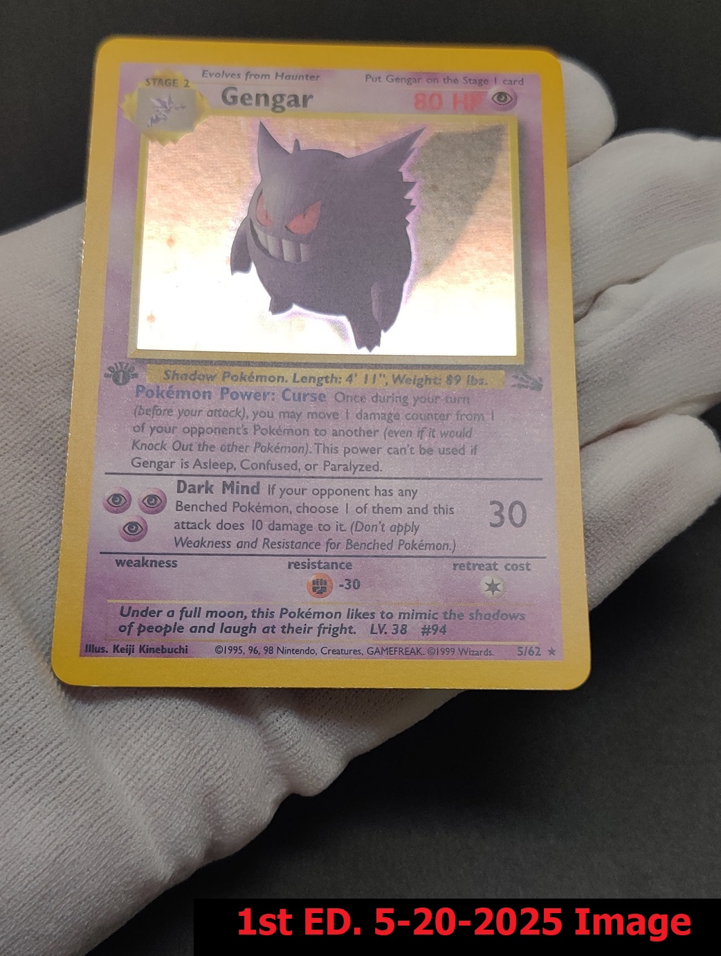 Gengar - 5/62 - Holo Rare - 1st Edition